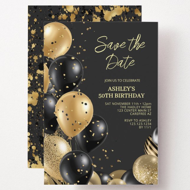 Modern Gold Black 50th Birthday Invitation (Creator Uploaded)