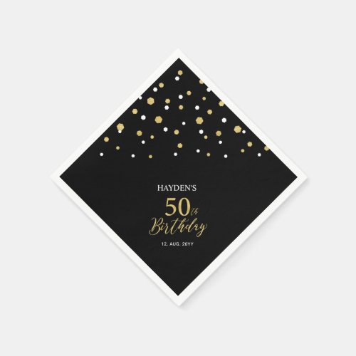 Modern Gold  Black 50th Birthday Party Napkins