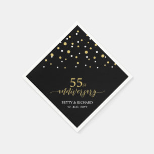 Modern Gold & Black 55th Anniversary Party Napkins