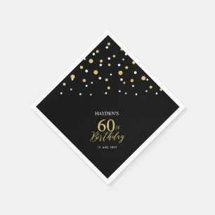 Modern Gold & Black 60th Birthday Party Napkins