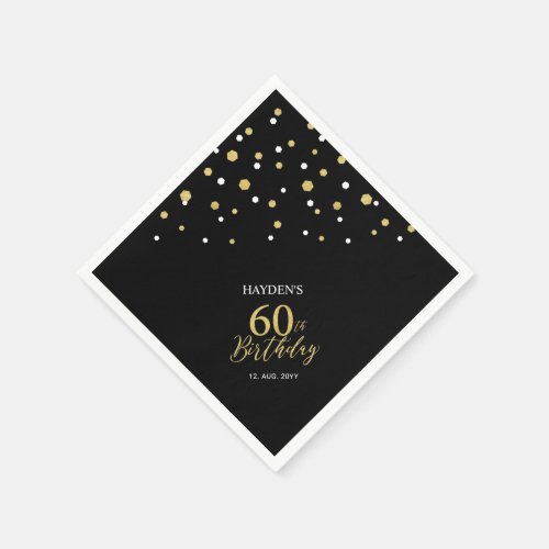 Modern Gold  Black 60th Birthday Party Napkins