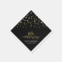 Modern Gold & Black 65th Anniversary Party Napkins