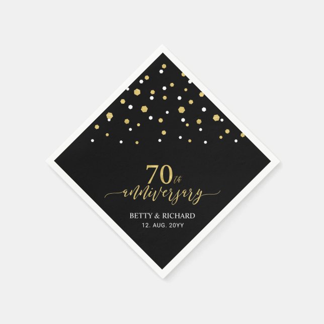Modern Gold & Black 70th Anniversary Party Napkins (Corner)
