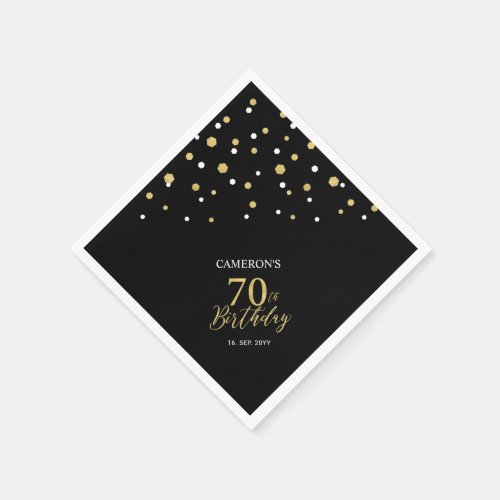 Modern Gold  Black 70th Birthday Party Napkins