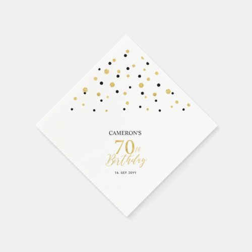 Modern Gold  Black 70th Birthday Party Napkins