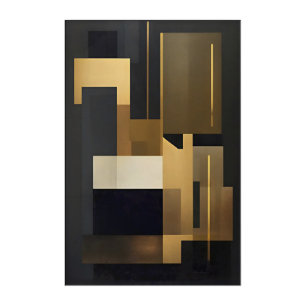 Modern Gold Black Abstract Geometric Acrylic Print