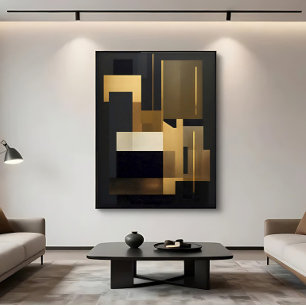 Modern Gold Black Abstract Geometric Canvas Print