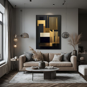 Modern Gold Black Abstract Geometric Poster