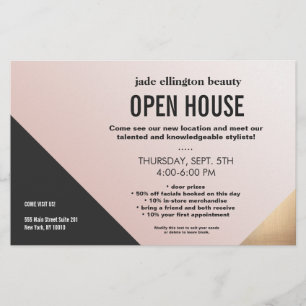 Modern Gold, Black and Pink Geometric Salon Flyer