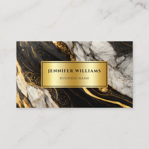 Modern Gold Black and White Marble QR Code Business Card
