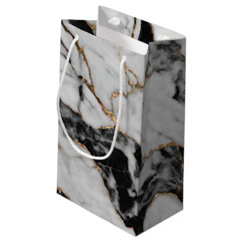 Modern Gold Black and White Marble Small Gift Bag