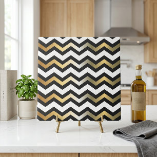 Modern Gold Black and White Zigzag Chevron Pattern Ceramic Tile