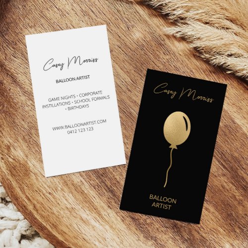 Modern Gold Black Balloon Artist  Event Planner Business Card