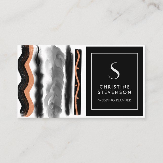 Modern Gold Black Bohemian Chevron Business Card (Front)