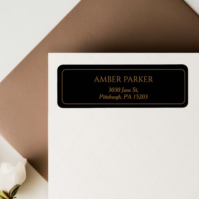 Modern Gold Black Border Return Address Label (Creator Uploaded)