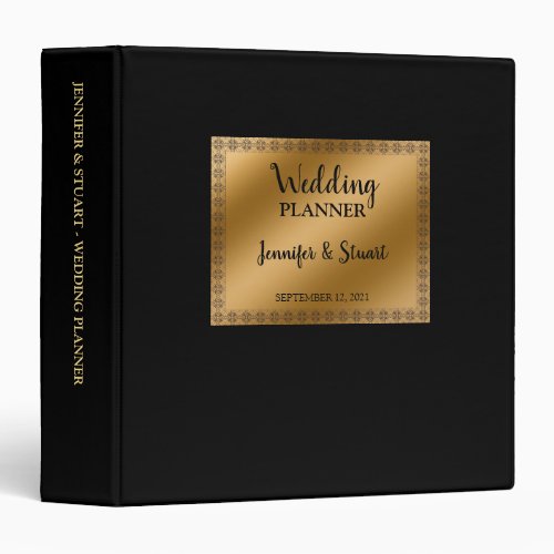 Modern gold black bride groom Wedding planner 3 Ring Binder