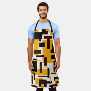 Modern Gold Black Brown Squares Geometric Pattern Apron