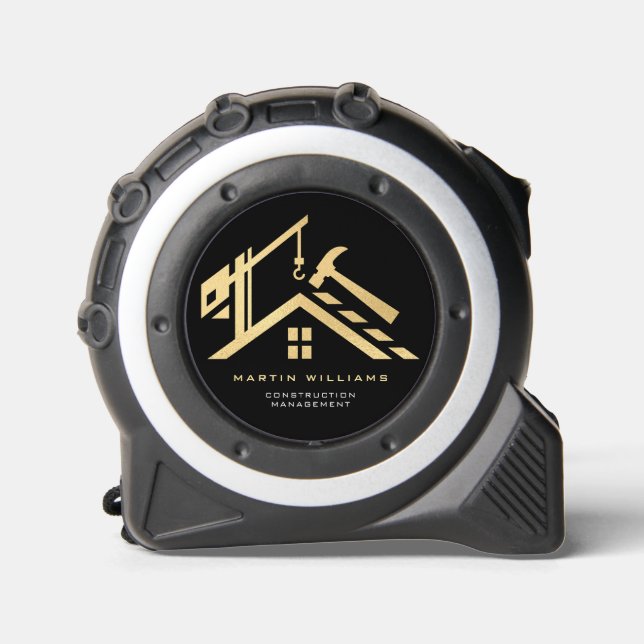 Modern Gold & Black Building Construction Service Tape Measure (Front)