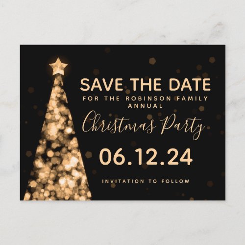 Modern Gold  Black Christmas Party Save The Date Announcement Postcard