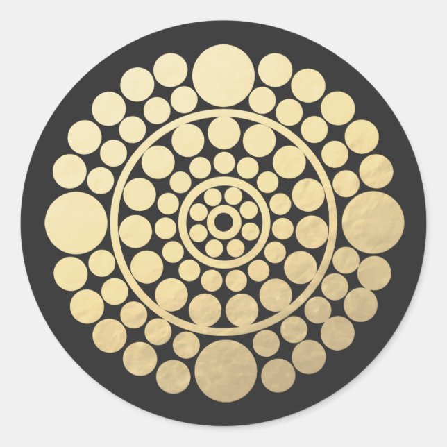 Modern Gold Black Circle Mandala Classic Round Sticker (Front)