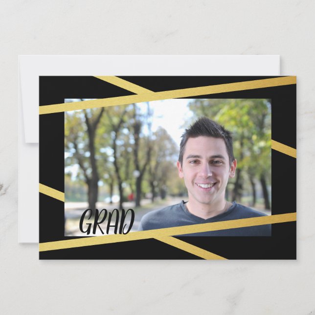 Modern Gold & Black Class of Photo Invitations (Front)