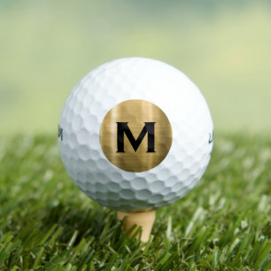 Modern Gold Black Classic Monogram Golf Balls