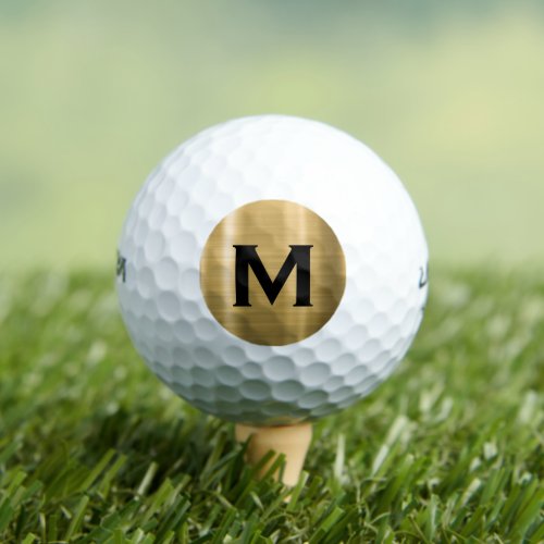 Modern Gold Black Classic Monogram Golf Balls