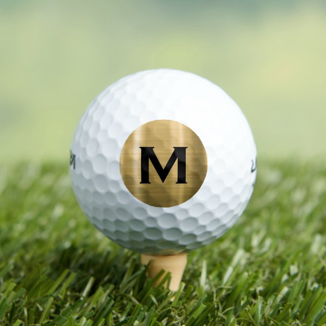 Modern Gold Black Classic Monogram Golf Balls (Insitu Tee)