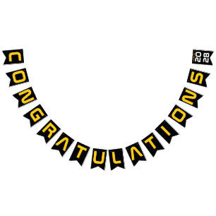 Modern Gold Black Congratulations Graduation Party Bunting Flags
