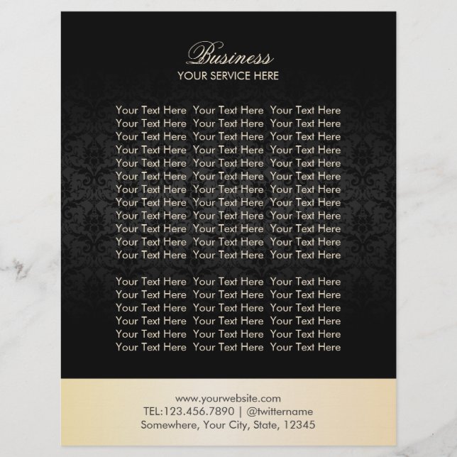 Modern Gold & Black Damask Elegant Brochures Flyer (Front)