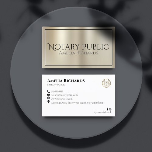 Modern Gold  Black Elegant Notary Public  Business Card