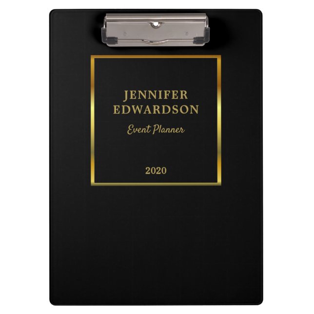 Modern gold black elegant personal business clipboard (Front)