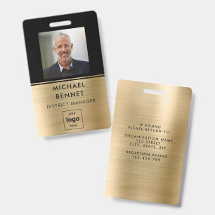 Modern Gold Black Employee Photo ID Badge