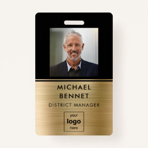 Modern Gold Black Employee Photo ID Badge