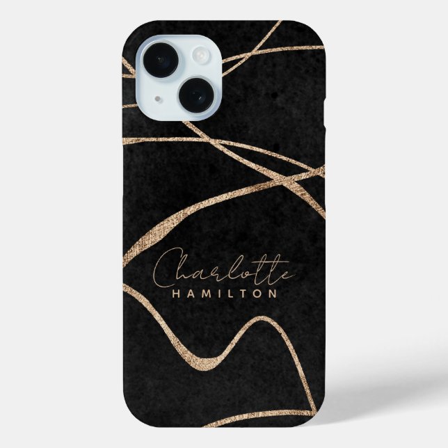 Modern gold black faux glitter personalized name Case-Mate iPhone case (Back)