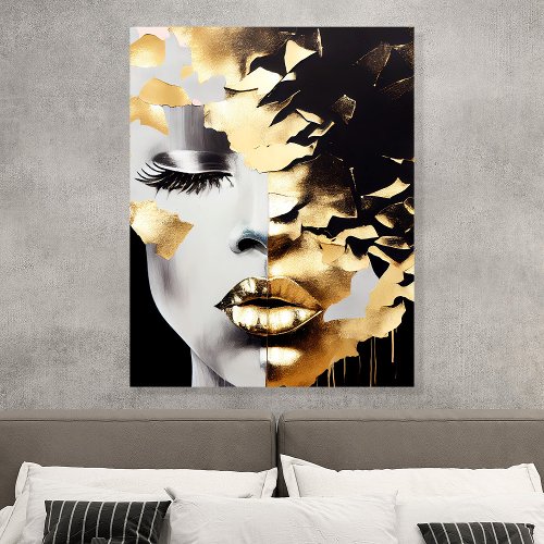 Modern Gold Black Feminine Abstract Face Wall Art Acrylic Photo Tile