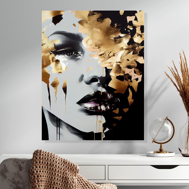 Modern Gold Black Feminine Portrait Wall Art Acrylic Photo Tile (Creator Uploaded)