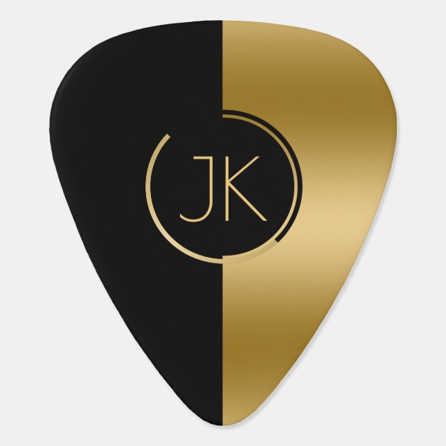 Modern Gold & Black Geometric Design Guitar Pick (Back)
