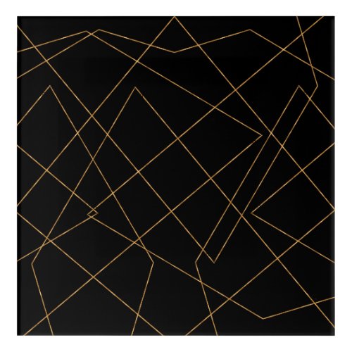 Modern Gold  Black Geometric Strokes Design Acrylic Print