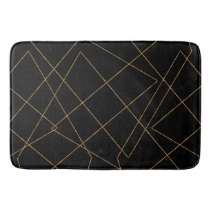Modern Gold & Black Geometric Strokes Design Bath Mat