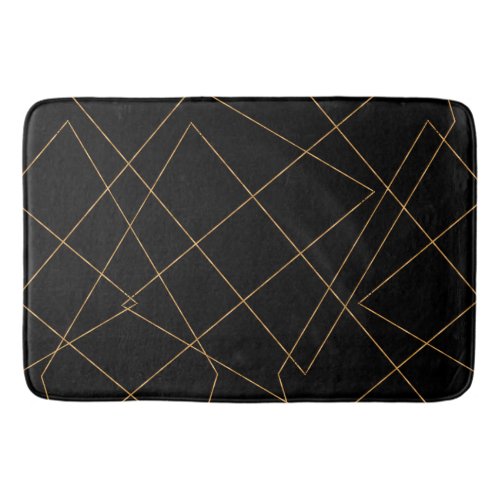 Modern Gold  Black Geometric Strokes Design Bath Mat