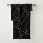 Modern Gold &amp; Black Geometric Strokes Design Bath Towel Set