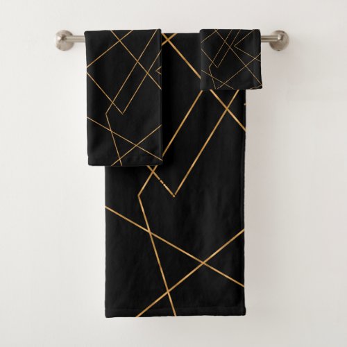 Modern Gold  Black Geometric Strokes Design Bath Towel Set