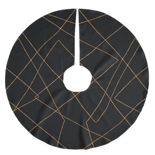 Modern Gold  Black Geometric Strokes Design Brushed Polyester Tree Skirt