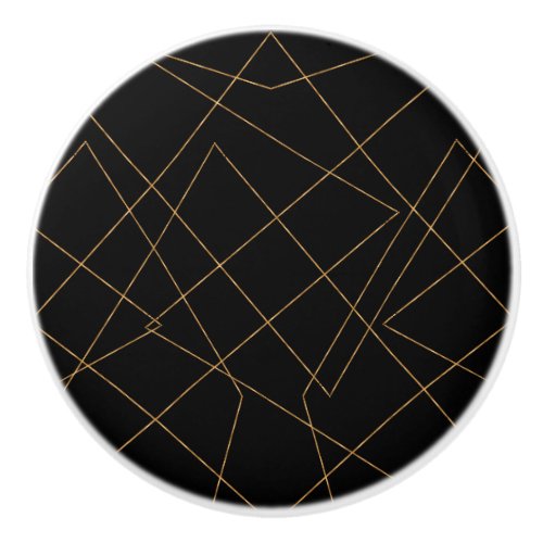 Modern Gold  Black Geometric Strokes Design Ceramic Knob