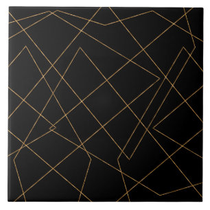 Modern Gold & Black Geometric Strokes Design Ceramic Tile