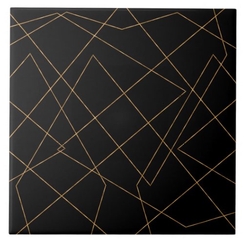 Modern Gold  Black Geometric Strokes Design Ceramic Tile