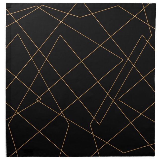 Modern Gold & Black Geometric Strokes Design Cloth Napkin (Front)