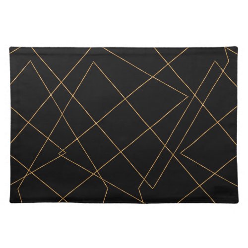 Modern Gold  Black Geometric Strokes Design Cloth Placemat