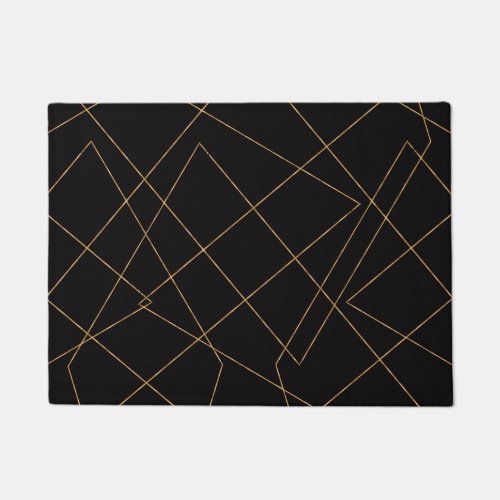 Modern Gold  Black Geometric Strokes Design Doormat